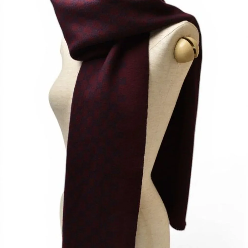 Gucci Scarf Reversible Winter Wool GG Wine Navy - Picture 5 of 7